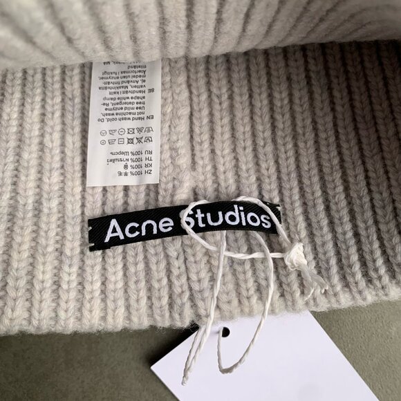 Acne Studios Rib Knit Beanie Face Patch Light Beige